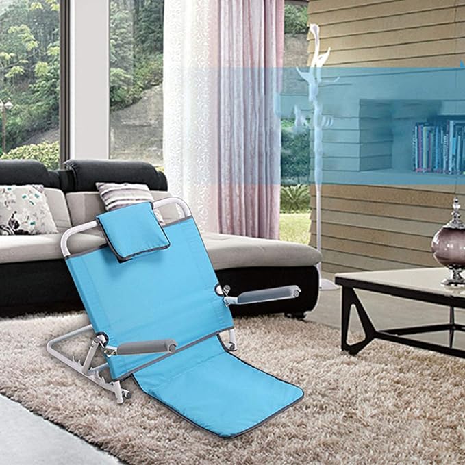Adjustable Padded Folding Lightweight Bed Backrest Disability Adjustable Angle Breathable Fabric Sit-Up Back Rest for Orthopedic for Elderly Patient(Color: Blue) for Bed