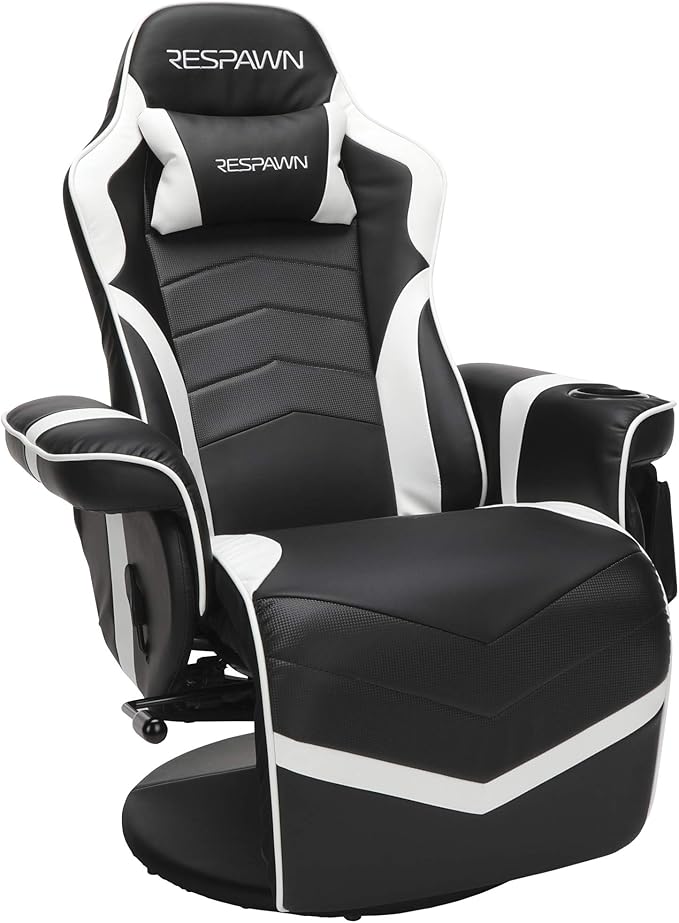 RESPAWN 900 Console Gaming Recliner with Footrest and Lumbar Support - Comfortable Ergonomic Gaming Chair with Headrest No Wheels Reclining Heavy Duty Racing Style Video Game Chairs - White