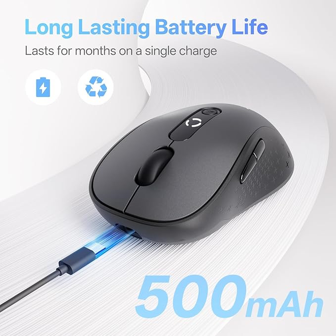 XBG B15 Tri-Mode Wireless Mouse Bluetooth 5.0/4.0 &amp 2.4G 5 Adjustable DPI Type-C Rechargeable with 3-Level Battery Indicator Ergonomic Silent Design for Office/Laptop/Travel