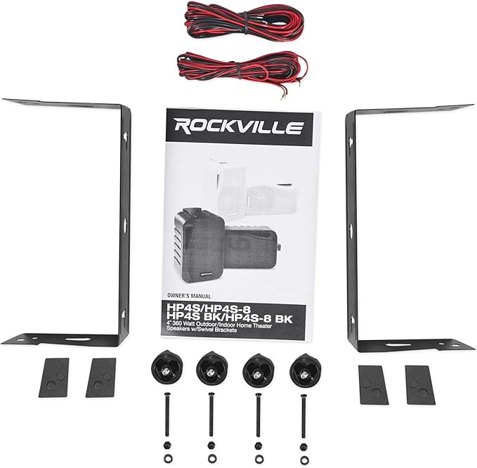 Rockville Pair HP4S BK 4 360W Outdoor/Indoor Speakers Swivel Wall Mount IPX44 Weather Resistant High-Fidelity Sound for Home Theater and Patio Use
