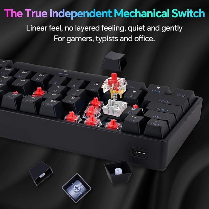 CHONCHOW Mechanical Keyboard 61 Keys Gaming RGB USB Wired Red Switch Programmable Ultra-Compact Keypad Compatible with Windows 7/8/10 iMac Xbox one X Ps4(Blackred Switch)