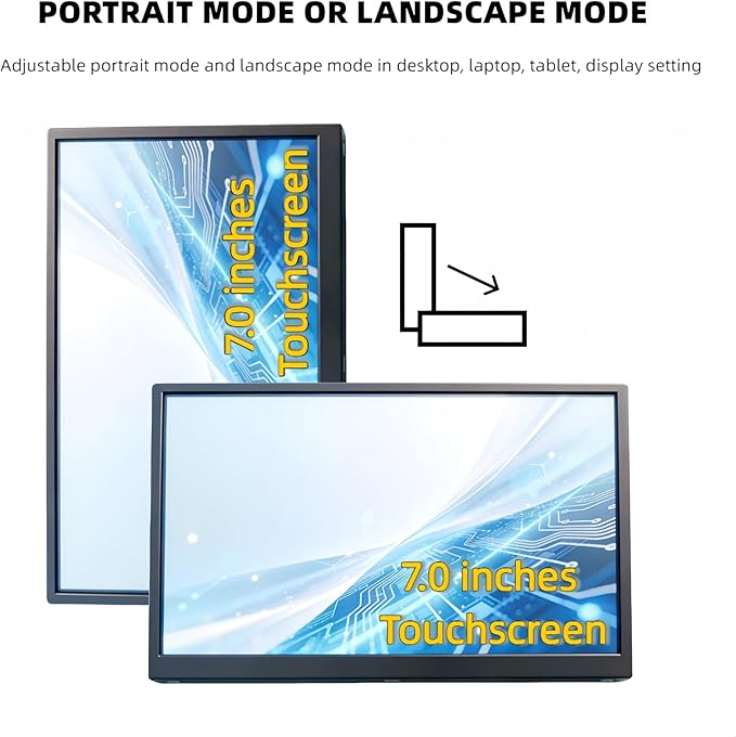 7-inch IPS Touchscreen Bar Display 1024x600 Metal Shell Type-C/HDMI. for Raspberry Pi Laptop Aida64 GPU/CPU Monitoring PC Case Screen. (P70D-T)