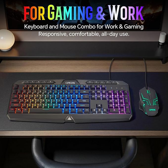 Wired Gaming Keyboard and Mouse Combo with LED Backlit10 Dedicated Multimedia Keys 19 Anti-ghosting Keys Light Up Computer Keyboard Programmable 7200 DPI RGB Mice with Software for PC Xbox PS5 PS4