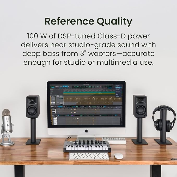 Kanto ORAMR 100W Powered Reference Desktop Computer Speakers with Bluetooth 5.0 and USB-C Input | Bi-Amplified | 100 Hz Automatic Crossover | Reference Quality Sound | Pair | Red