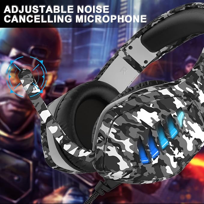 Gaming Headset with Microphone - for PC PS4 PS5 Switch Xbox One Xbox Series X|S - 3.5mm Jack Gamer Headphone with Noise Canceling Mic (Camo Black)