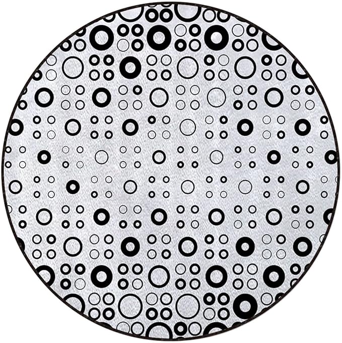 Black White Round Chair Cushion for Office and Home Decoration Chair Cushion Simple Vortex Disc Shaped Interior Ellipse Round mat Office Chair Mat Hardwood Floor mat Geometric Diameter 48 in
