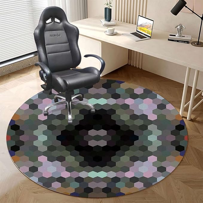 Brown Blue Office Chair Mat for Hardwood Floor Modern Hexagonal Mosaic in Gradient Tones Large Anti-Slip Floor Protector RugAnti-Slip Home Chair MatEasy to Clean Geometric Diameter 35.4 in