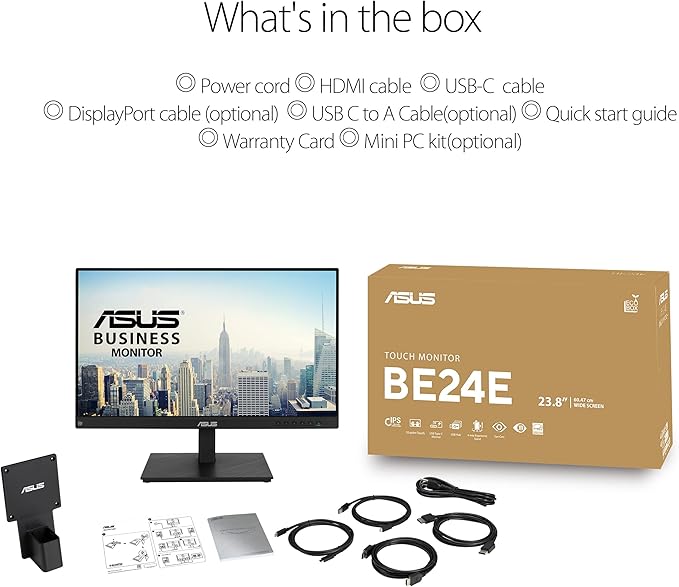 ASUS 24 1080P Multi-Touch Monitor (BE24ECSBT) - Full HD IPS 10-Point Touch IPS Eye Care USB-C with Power Delivery HDMI DisplayPort Daisy Chain Height Adjustable VESA Wall Mountable