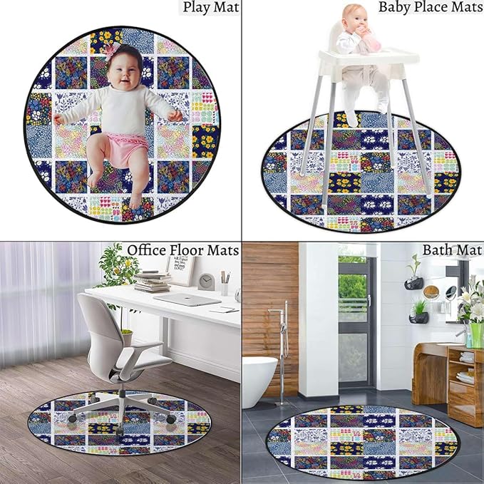 Multicolor Marble Round Area Rug Throw Rugs Soft Washable Small Round Floor Mats for Bedroom Living Room Patchwork of Different Patterns Traditional Diameter 43.3 in