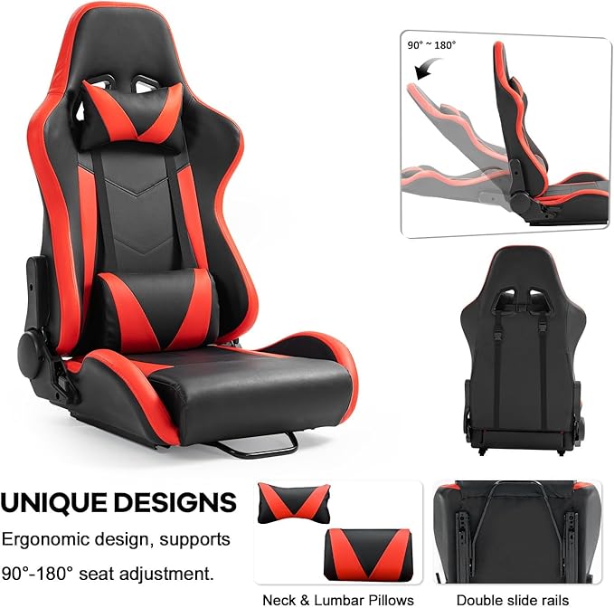 Anman Racing Simulator Cockpit Red Seat/Flight Sim Game Chair with Neck Pillow Lumbar and Matching Bottom Support BracketSeat Belt Drilling Support for DIY