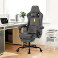 Premium Grey Gaming Chair - Ergonomic Video Game Chair with Massage Lumbar Support &amp Adjustable Footrest PU Leather Racing Seat for Adults