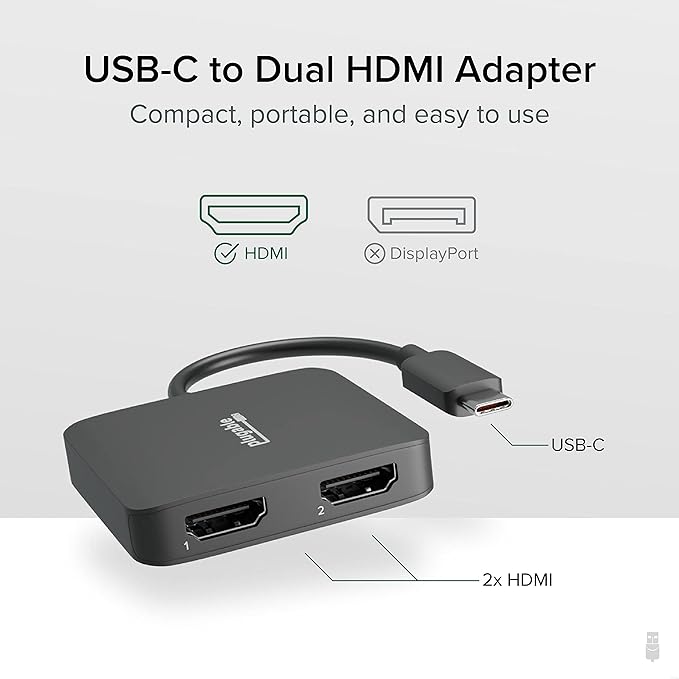Plugable USB C to HDMI Adapter for Dual Monitors 4K 60Hz Compatible with Windows Chromebook USBC Thunderbolt USB4 Laptops MST Extended Display Type C Multi HDMI Port Adapter Driverless USBC-MSTH2