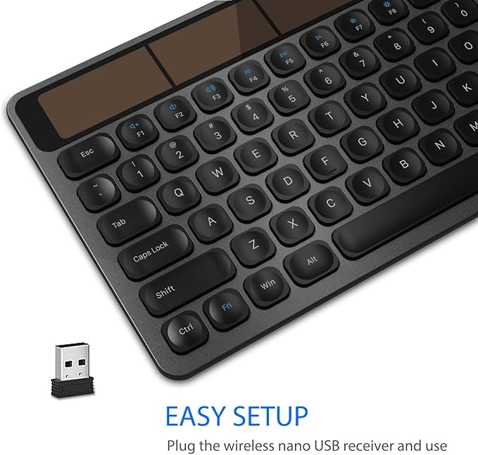 Arteck Wireless Solar Keyboard Full Size Solar Recharging Keyboard for Computer/Desktop/PC/Laptop/Surface/Smart TV and Windows 10/8 / 7 / Vista/XP Built in Rechargeable Battery
