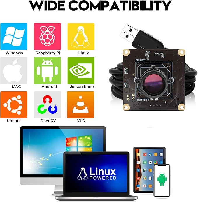 SVPRO 1080P 120fps High Speed Camera Module 12MP 4K 30fps Industrial Video Camera with M12 Lens 25mm Focal Length Narrow Angle UVC Security Monitoring Camera for PC Laptop Raspberry Pi