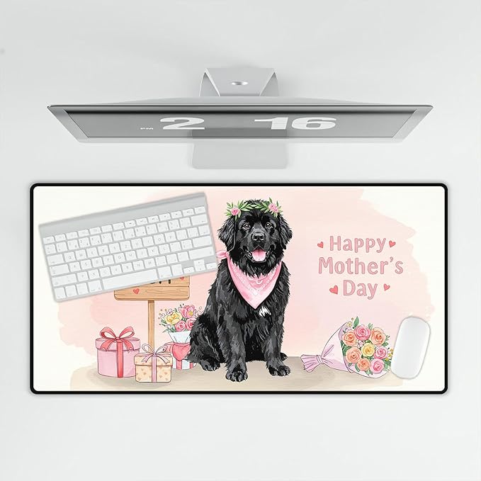 Happy Mother's Day Newfoundland Love Dog Mom Heart Flower Desk Mat Full Keyboard Mouse Pad Newfie Dog Lover Gifts Large Mousepad 12004