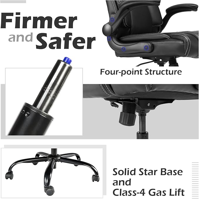 OUTFINE Flip-up Arms Office Chair 300lbs Executive Chair Swivel Office Chair with hydrolysis-Resistant Leather Spring Cushion Thick Padding and Ergonomic Design (Black Flip Arm Medium)