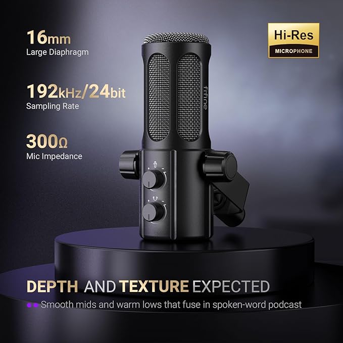 FIFINE Podcast Microphone with XLR Cable Bundle USB Recording Vocal Mic with Frequency Respond Adjustment Mute Button Headphone Monitoring Dynamic Microphone with 10ft Audio Cable-Tank6+L9