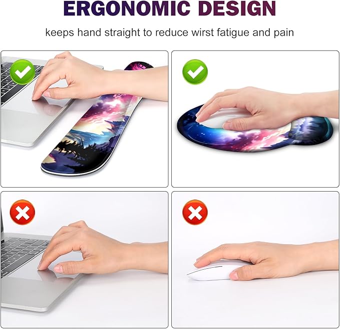 Gaming Mouse Pad Large Desk Mat Cute Desk Pad Protector 4in1 XXL Mousepad + Keyboard Wrist Rest+Mouse Wrist Rest+Coaster Set with Ergonomic Desk Pad for Home Office Table Computer Purple Hill