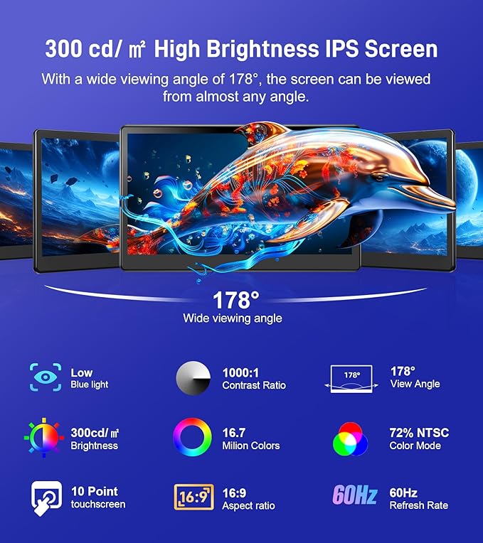 15.6 inch Portable Touchscreen Monitor with HDMI VGA DVI Ports Screen Extender FHD 1920×1080 IPS Small Touch Screen Display Compatible with Laptops PC PS5/4 Industrial (with Remote)