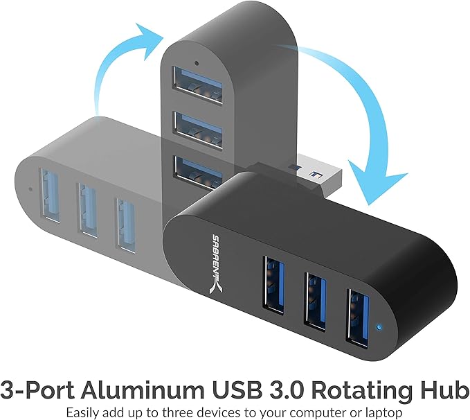 SABRENT Premium 3-Port Aluminum Mini USB 3.0 Hub + 22AWG 10 Feet USB 3.0 Extension Cable