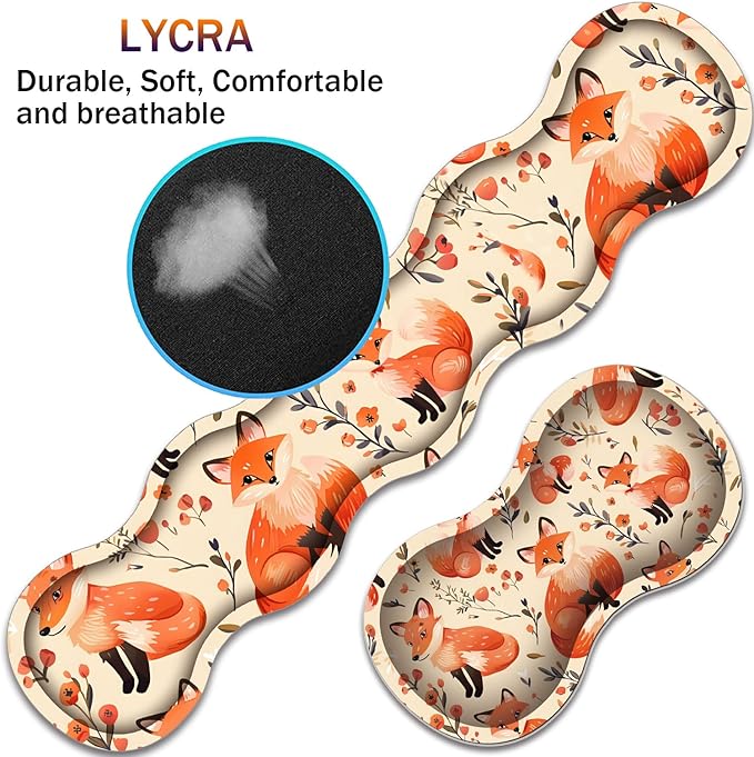 Large XXL Gaming Desk Mat 31.5x 11.8 Ergonomic Keyboard Wrist Rest &amp Mouse Pad Wrist Rest + Coaster Set Non-Slip Base Memory Foam Office and Home Little Fox