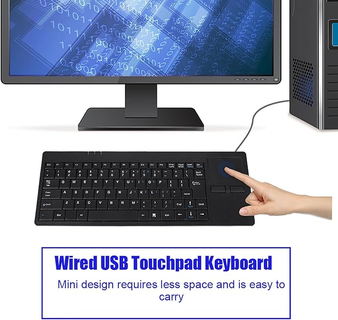 USB Touchpad Keyboard - Mini Design with Stable USB HUB Port 86-Key Wired Keyboard with Built-in Trackpad for Enhanced Stability and Connectivity