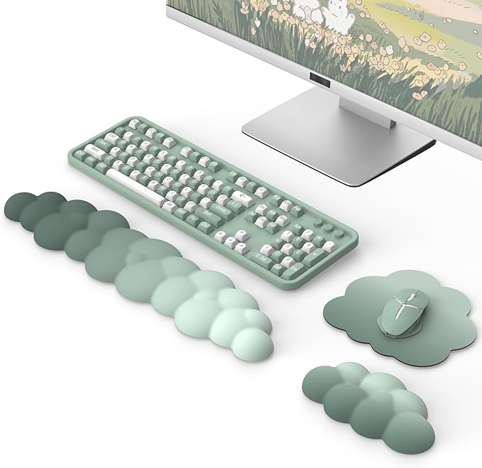MoKo Cloud Wrist Rest Ergonomic Cloud Keyboard Wrist Rest with Mouse Rest Wrist Pad Durable Polyester Cloud Arm Rest Wrist Pad for Keyboard and Mouse for Office Gaming Computer Laptop Green