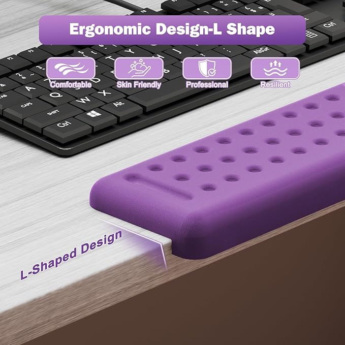 Leolee L-Shaped Desk Long Wrist Rest Elbow 60CM Purple Memory Foam Arm Rest for Desk with Non-Slip Base Ergonomic Desk Edge Cushion Wrist Support for Computer Keyboard Typing Office Home