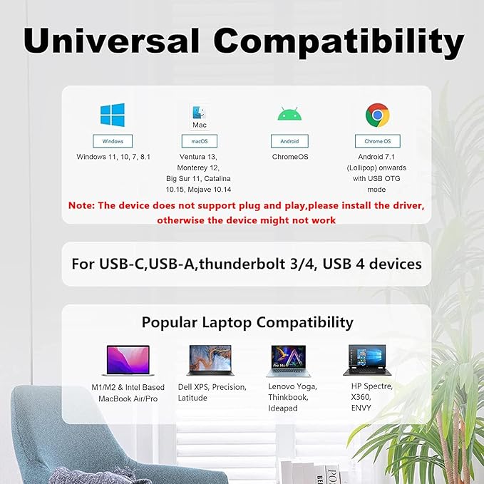 WAVLINK HDMI Splitter Extended Display for Dual Monitor USB A or USB-C to Dual HDMI Adapter Multi-Monitor Display 3 Separate Screens for Windows and macOS4K30Hz1080p@60Hz