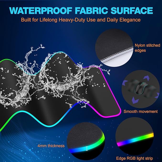 TARKARI Magnetic Wireless Charging RGB Mouse Pad Large Gaming Desk Mat Waterproof 31.5x11.8 Black Mousepad Ultra-Smooth Surface Non-Slip Rubber Base Desk Pad for Keyboard Laptop