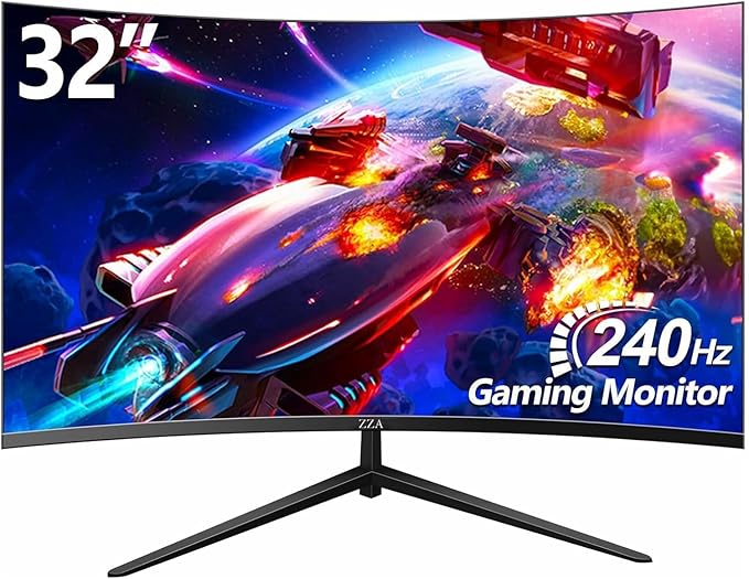 ZZA 32 Inch Curved Gaming Monitor 240hz1K 1080P Computer PC Monitor with 1500R |1ms (GTG) | HDR 600|Curved|122% sRGB|DP/HDMI|VESA|FreeSync &amp G-SynMount Business Office Casual Gaming Monitors