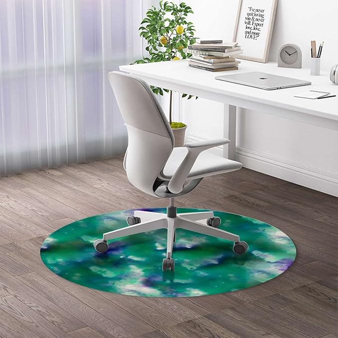 Blurry Green Black PU Leather Computer Chair Mat for Rolling Chair Lime Green Psychedelic Abstract Under Desk Low-Pile Office Rug Large Anti-Slip Multi-Purpose Abstract Diameter 55 in