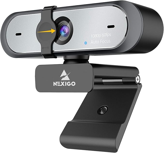 NexiGo N660P 1080P 60FPS Webcam with Software Control Dual Microphone &amp Cover Autofocus HD USB Computer Web Camera for OBS/Gaming/Zoom/Skype/FaceTime/Teams/Twitch (Renewed)