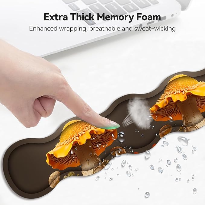 Mouse Wrist Rest and Keyboard Wrist Rest Pad+ Coaster Set Non-Slip Rubber Base Smooth Surface Ergonomic Gaming Mouse Pad for Easy Typing and Pain Relief Mushroom Sunflower
