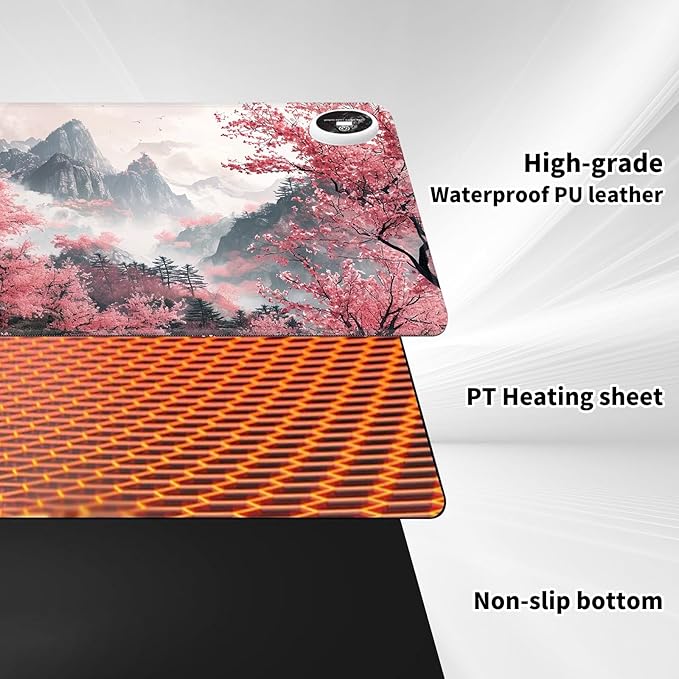 Warm Desk PadHeated Desk PadOffice Mat3 Heating Levels &amp 3 Hours Auto Shut-Off31.5*13 Gaming Mouse Laptop Keyboard Leather Desk MatWatercolor Tree Mountain