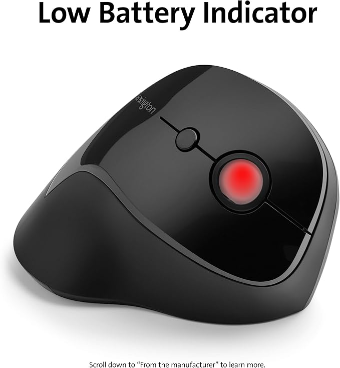 Kensington Pro Fit Ergo Vertical Wireless Mouse- Black (K75501WW) 2.8x3x4.4