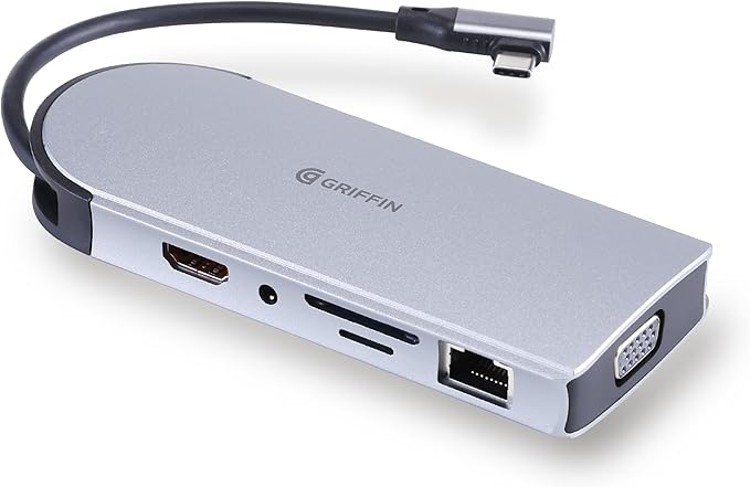Griffin 10-in-1 USB C Hub Multiport Adapter with Ethernet 4K HDMI VGA to Aux 100W USB C Charging Hub SD/TF Card Reader 3 USB-A Ports Powered USB Hub for Laptop and PC