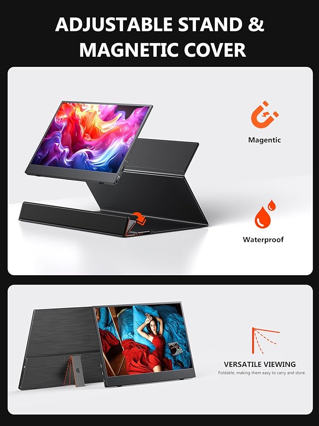 4K Portable Monitor 13.3 UHD IPS Portable Laptop Screen Second Screen Dual USB C HDMI Computer Gaming Display with Speakers Travel Monitor for PC Phone PS4/5 Xbox Switch