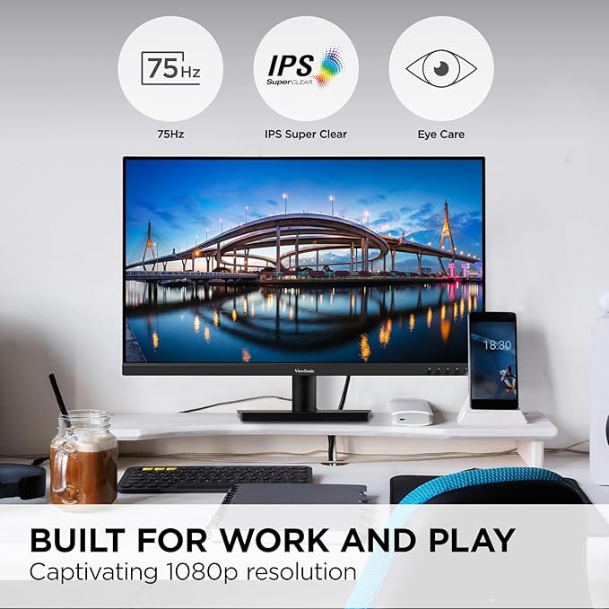 ViewSonic VA3209M 32 Inch IPS Full HD 1080p Monitor with Thin Bezels 75Hz Eye Care HDMI VGA Inputs for Home and Office