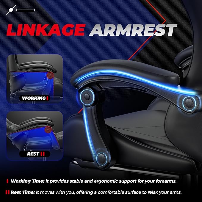 Auto Dynasty Ergonomic Gaming Chair High-Back Office Chair w/Adjustable Lumbar Support Linkage Armrest Headrest &amp Footrest 350LBS Recliner Swivel Computer Game Racing Chair Black