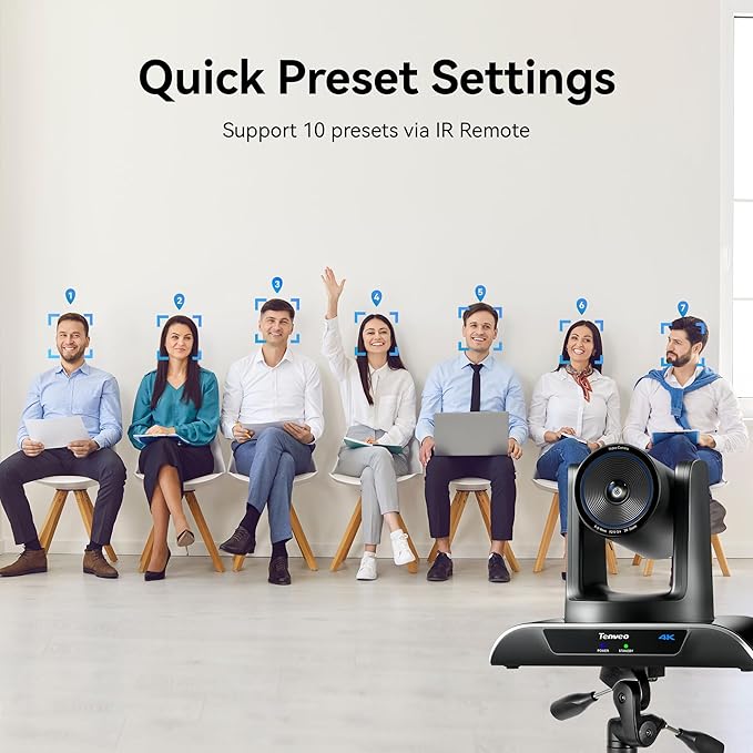 Tenveo 4K AI Auto-Tracking PTZ Camera 3X Optical Zoom USB3.0/HDMI/RS232 93° Wide-Angle UHD 4K 30FPS for Video Conferencing Business Meetings Live Streaming Church Worship Zoom Teams OBS