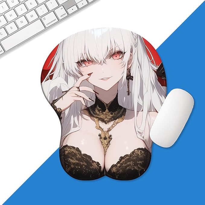 3D Mouse Pad Oppai Mouse and Keyboard with Soft Gel Wrist Rest Anime Manga Gaming Boob pad Anti-Slip Mouse Mat (Demon Queen)