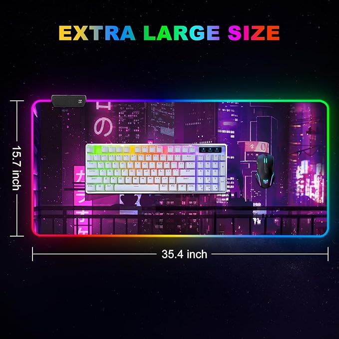 ARTSO Large RGB Gaming Mouse Pad Purple Extended Soft Led Mouse Pad with 14 Lighting Modes Water Resist Keyboard Pad Non-Slip Rubber Base Computer Mousepads Mat 35.4x15.7inchPurple Neon Sign