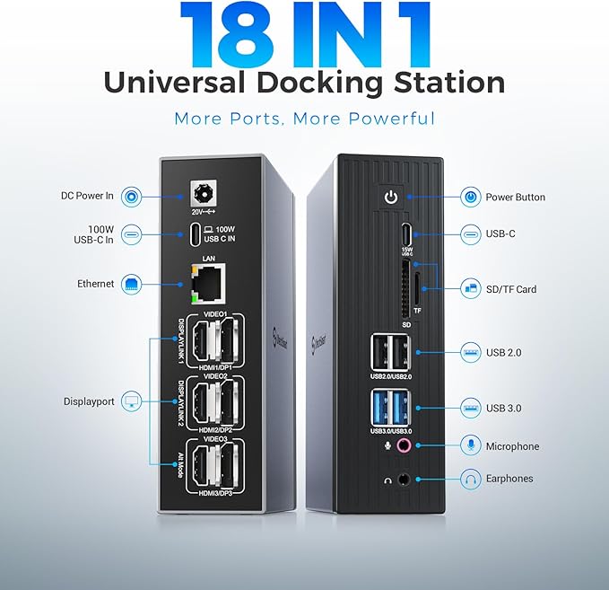 UtechSmart 3 Monitor 18 in 1 Docking Station 4K@60Hz Thunderbolt 3/4 USB-C Windows &amp MacBook Grey