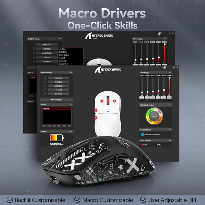 MAMBASNAKE Attack Shark X3 Wireless Gaming Mouse 49g Ultralight PixArt PAW3395 26000 DPI Bluetooth/2.4Ghz /Wired Tri-Mode 200Hrs Rechargeable Battery Kailh GM8.0 Switch for PC/MAC/Win Black&ampT