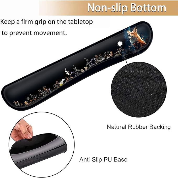 Ergonomic Gaming Mouse Pad Wrist Support and Memory Foam Keyboard Wrist Rest with Anti-Slip Base for Home Office Computer Desk Pad Gel Black Mouse Pad Easy Typing Cute Red Fox Animal Desk Mat