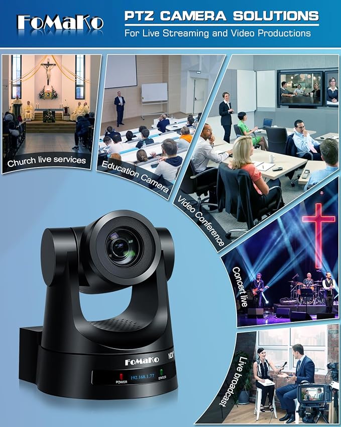 FoMaKo NDI PTZ Camera Bundle AI Auto-Tracking Gen 3 (NDI 6 &amp NDI HX3 Certified) 20X Optical Zoom PoE HDMI PTZ Camera for Church Worship NDI PTZ Controller (NDI PTZ Bundle KN20A +KC608) BN201