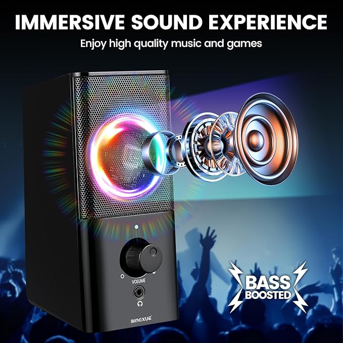 H21 Classic Computer Speakers for Desktop PC Full Stereo Sound USB-Powered Gaming Speaker with 3.5mm Aux Multimedia for Laptop/Desktop/Tablets/Phone(Black