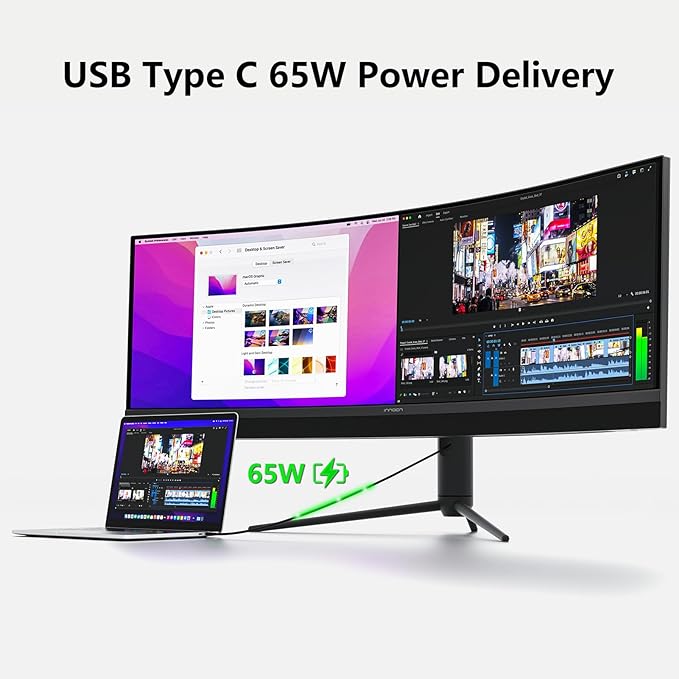 INNOCN 45C1R 45 Inch 5120 x 1440p Ultrawide Curved Gaming Monitor R1500 HDR400 USB Type-C 90W Power Delivery PIP/PBP Built-in Speaker Height Adjustable Black