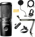 Audio-Technica AT2020USB-X Cardioid Condenser USB Microphone - Bundle with Pop Filter Headphone Boom Arm XLR Cable and Austin Bazaar Polishing Cloth